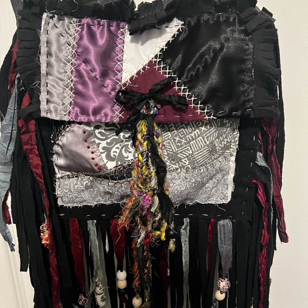 Boho/hippy shabby chic bag/purse HAND MADE black/gray/lavender w/gold hardware